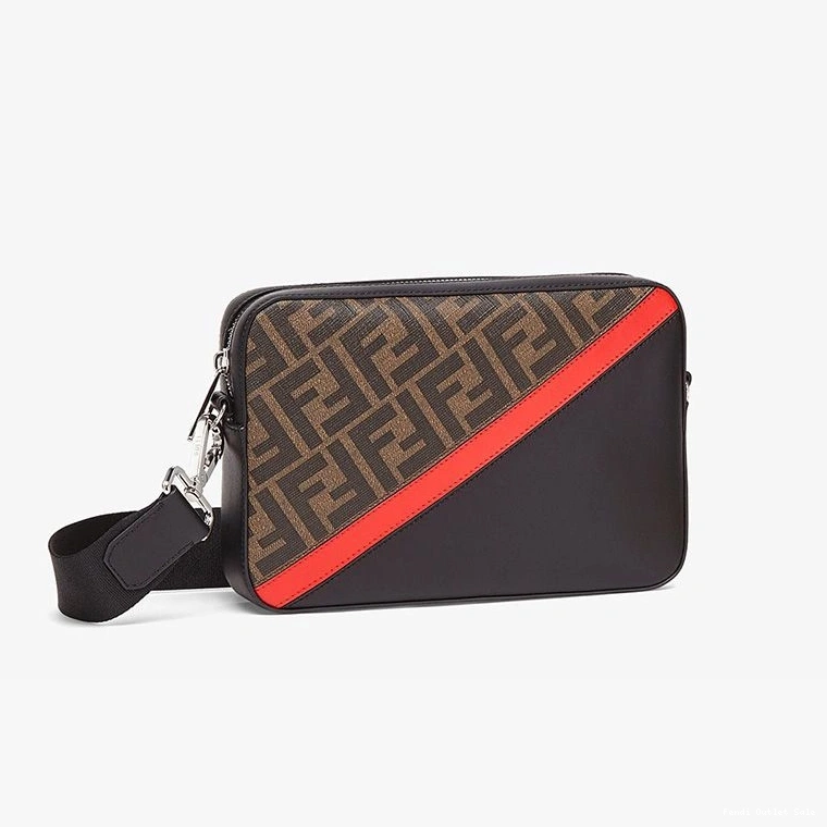 Cheap Red Motif Case In Fabric Fendi Brown FF Camera Compact 0817